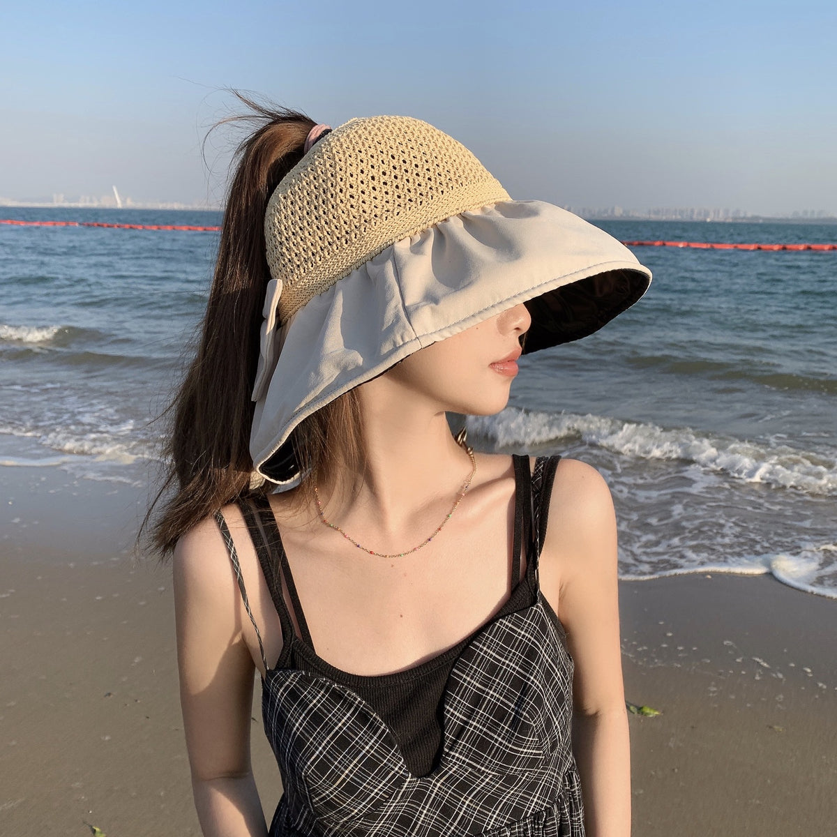 Black Glue Sun Hat for Women - Anti-UV Beach Wear