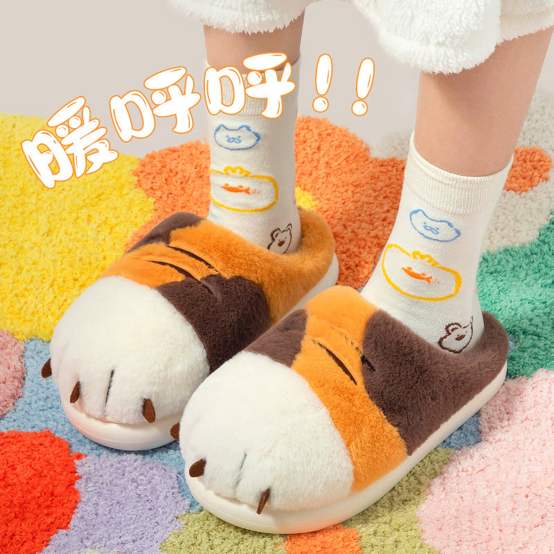 Cute Bear Paw Cotton Slippers for Women - Cozy Indoor Wear