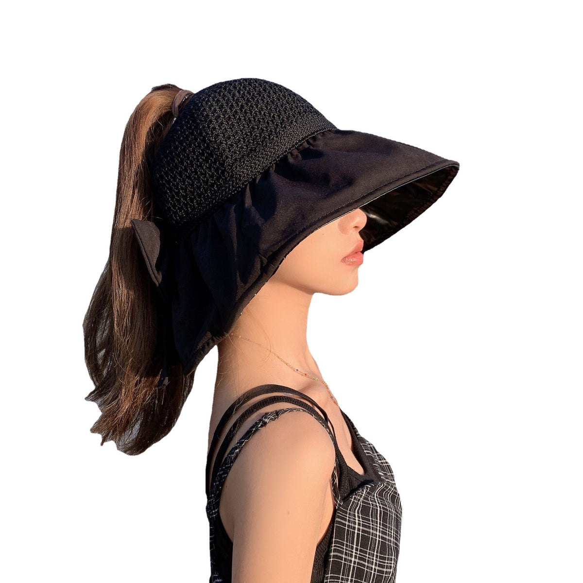 Black Glue Sun Hat for Women - Anti-UV Beach Wear