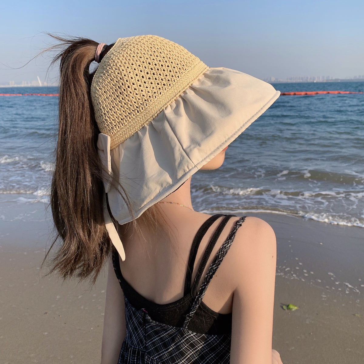 Black Glue Sun Hat for Women - Anti-UV Beach Wear