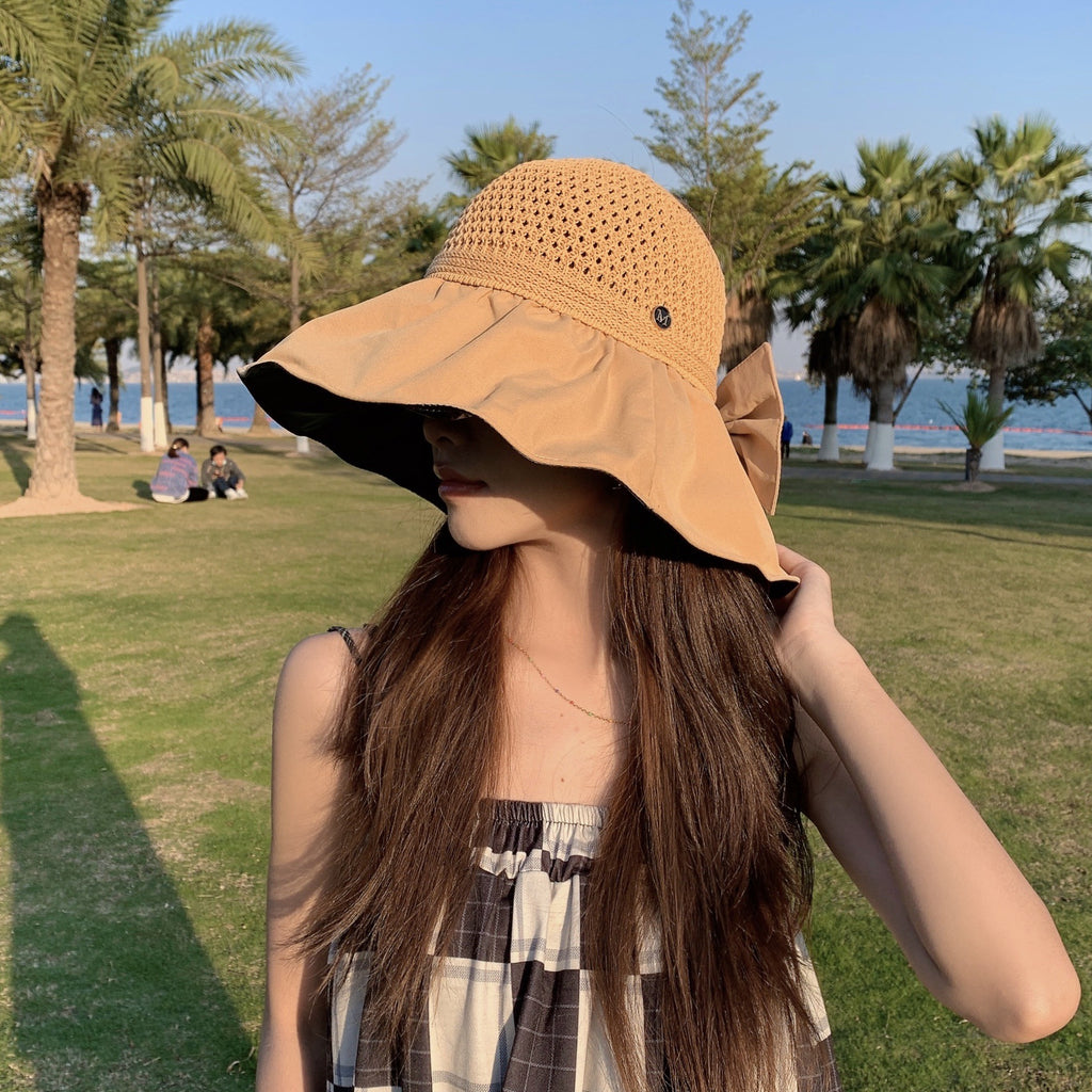 Black Glue Sun Hat for Women - Anti-UV Beach Wear